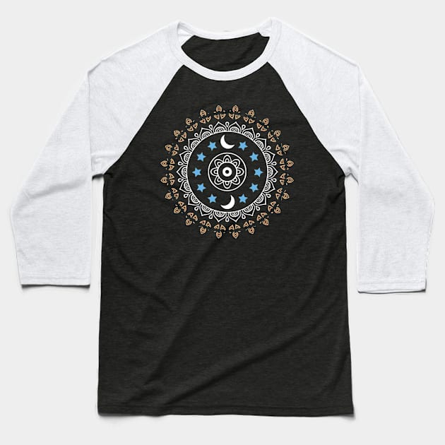 Moon Stars Mandala | Pattern Baseball T-Shirt by Denotation